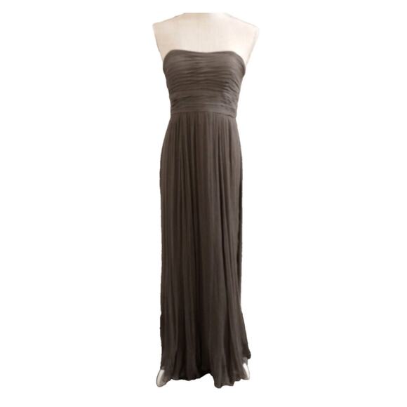 Jenny Yoo Collection Brown Silk Ruched Strapless Formal Evening Gown 10 - Picture 3 of 16
